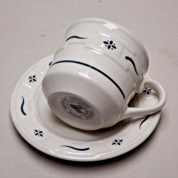 Longaberger Pottery Woven Traditions Heritage Green 8 oz. Cup and Saucer - Picture 1 of 7